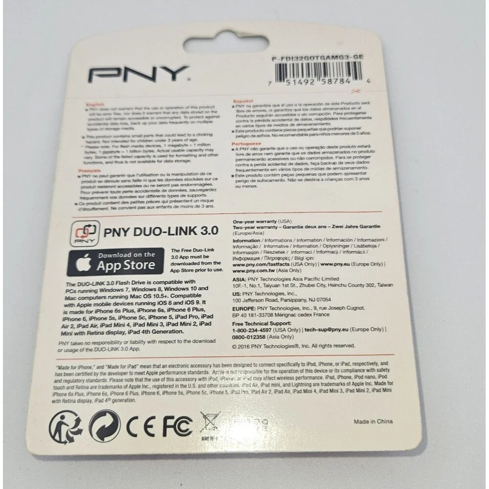 PNY Duo-Link USB 3.0 Lightning Flash Drive 32GB iPhone iPad
